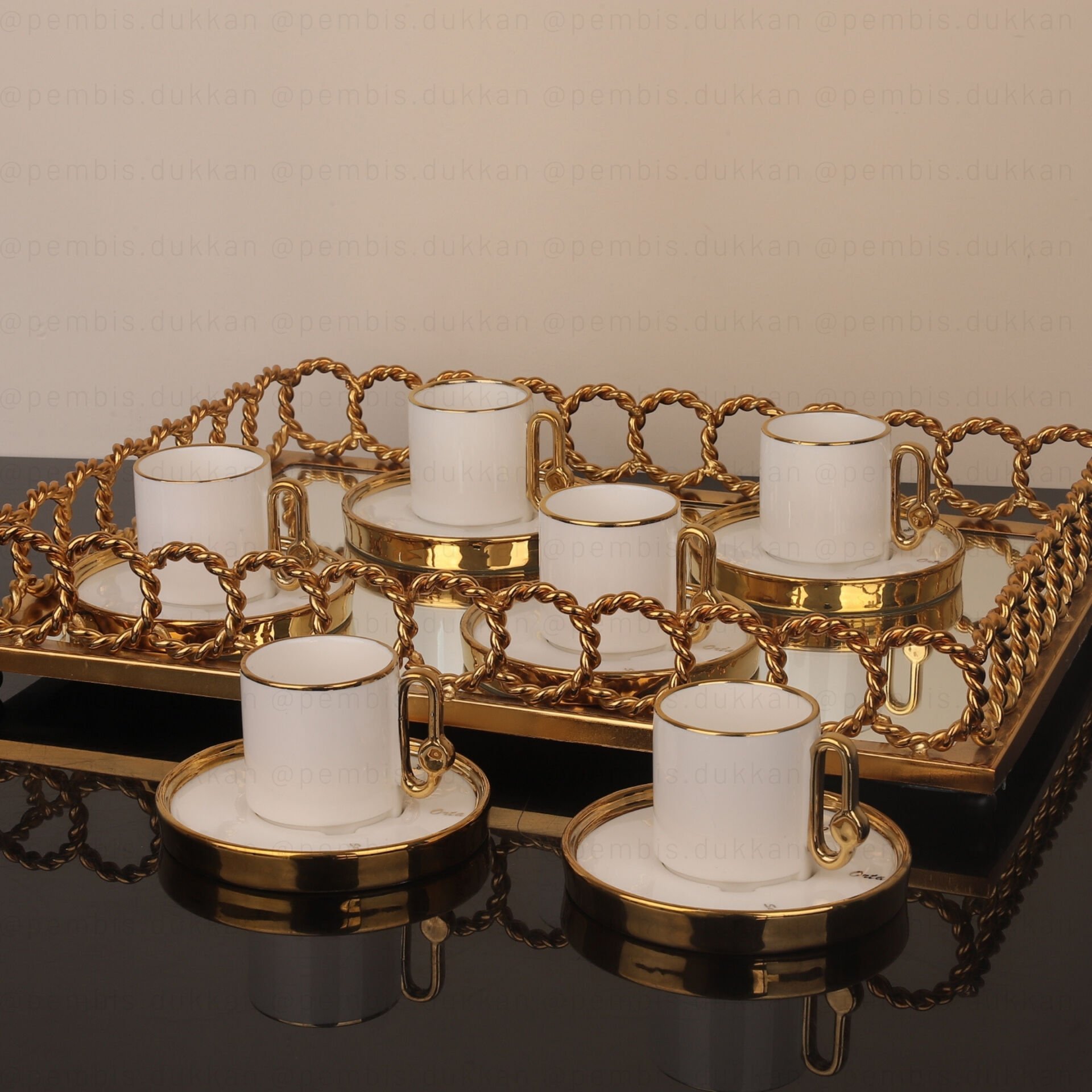 6 KİŞİLİK SADE ORTA ŞEKERLİ KAHVE FİNCAN TAKIMI GOLD