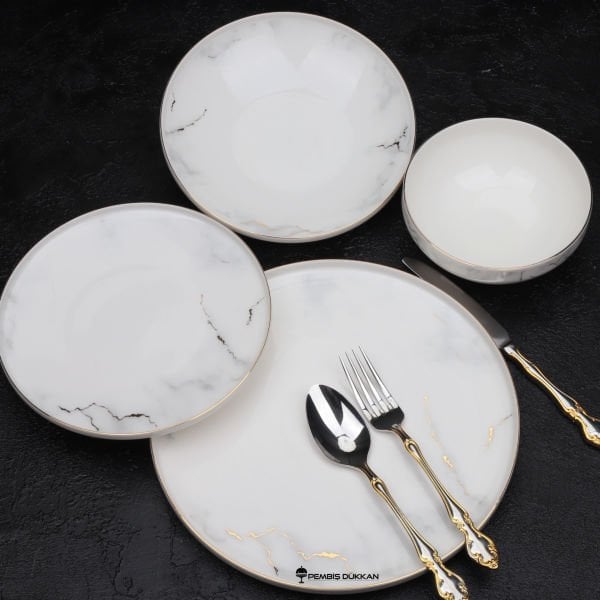 6 KİŞİLİK 24 PARÇA MARBLE YEMEK TAKIMI(23A152)