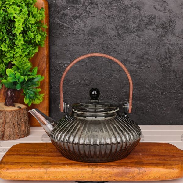 850ML AKASYA KULPLU FÜME BOROSİLİKAT CAM, SÜZGEÇLİ DEMLİK (6673)