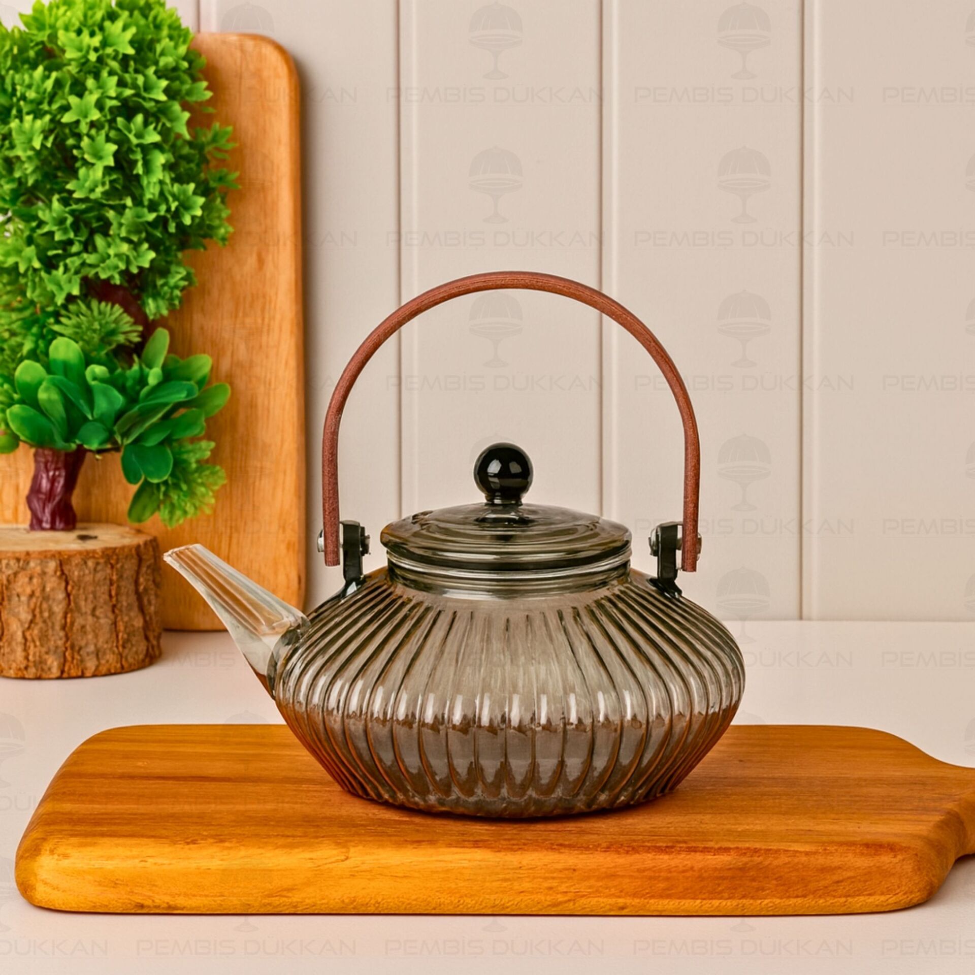 850ML AKASYA KULPLU FÜME BOROSİLİKAT CAM, SÜZGEÇLİ DEMLİK (6673)