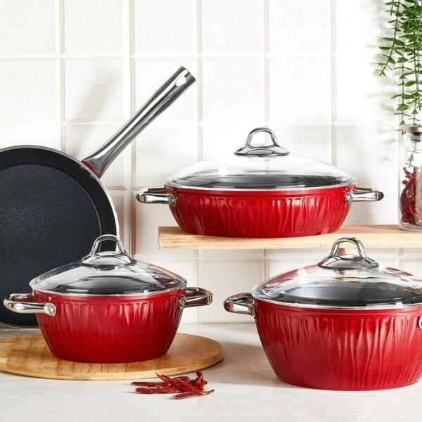 FLZ MARKİZ 7 PARÇA TENCERE SET KIRMIZI