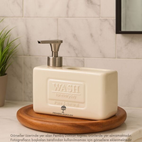 KREM BOHEM SÜNGERLİK HAZNELİ SERAMİK SIVI SABUNLUK 6F05