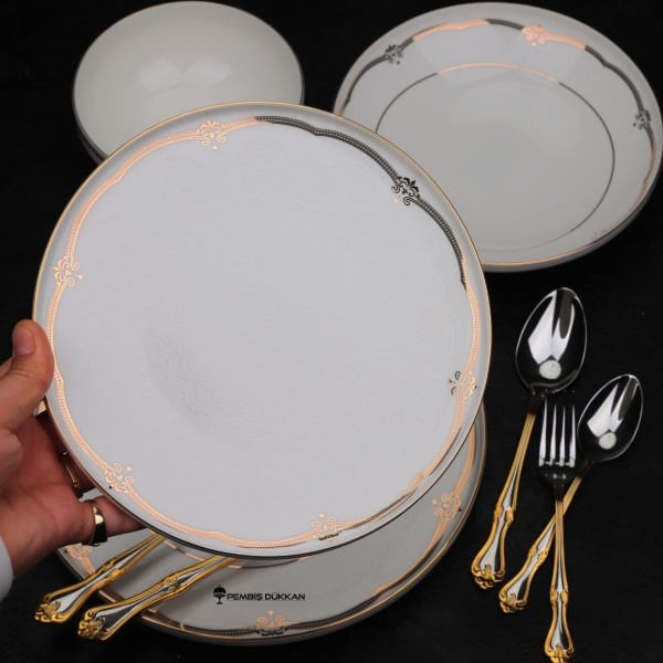 6 KİŞİLİK 24 PARÇA GOLD KABARTMA DETAY YEMEK TAKIMI(22A317)