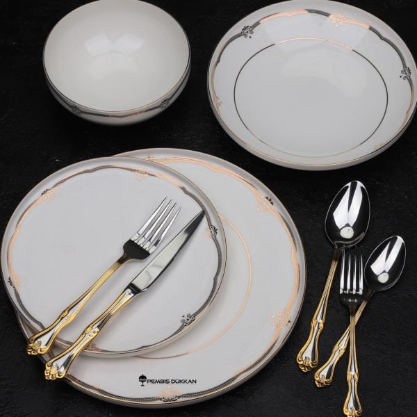 6 KİŞİLİK 24 PARÇA GOLD KABARTMA DETAY YEMEK TAKIMI(22A317)