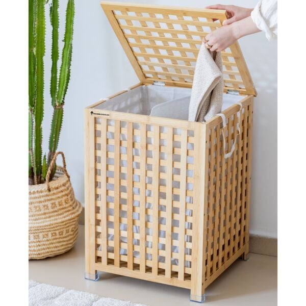BAMBU 2 BÖLMELİ KAFES BOHEM ÇAMAŞIR SEPETİ (20280)