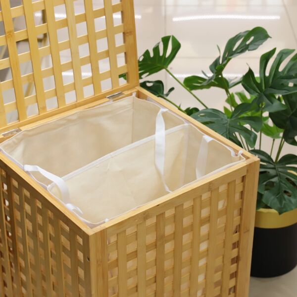 BAMBU 2 BÖLMELİ KAFES BOHEM ÇAMAŞIR SEPETİ (20280)
