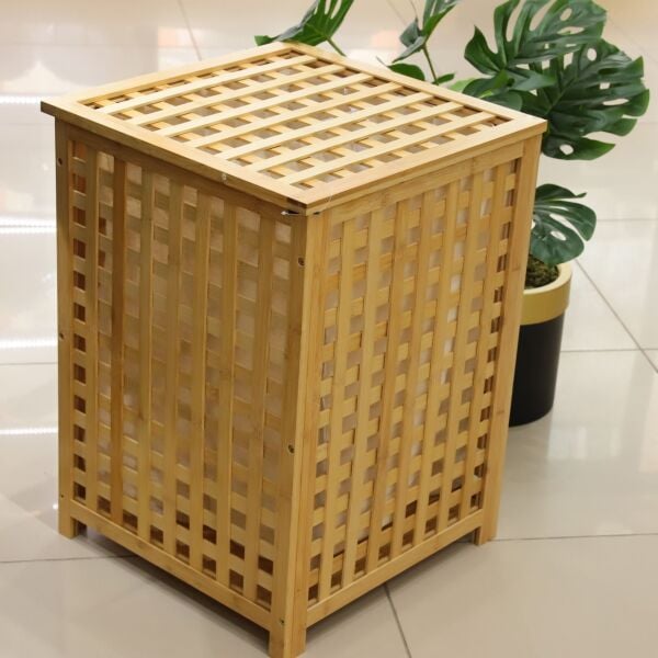 BAMBU 2 BÖLMELİ KAFES BOHEM ÇAMAŞIR SEPETİ (20280)