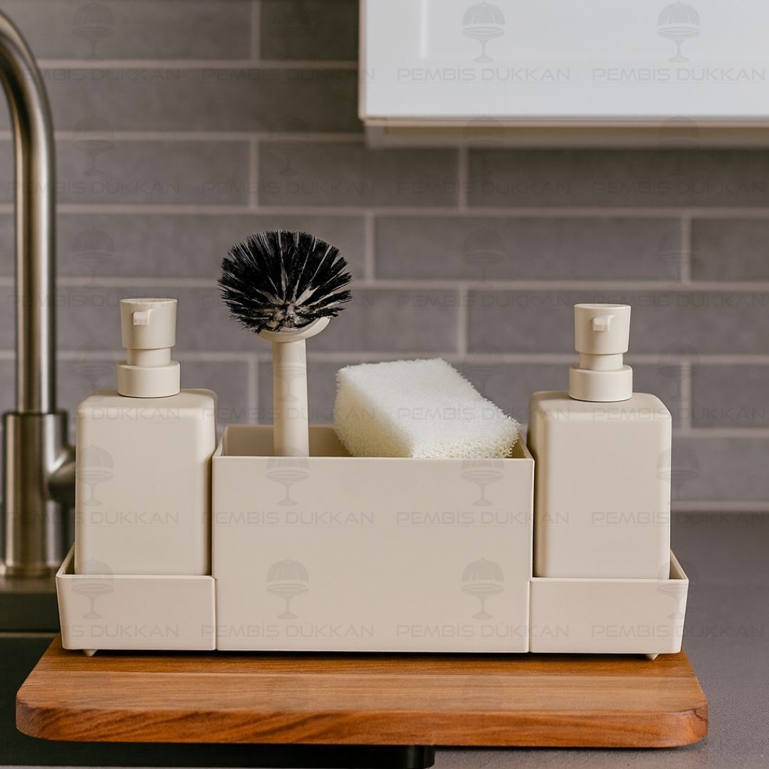 KREM WANG AKRİLİK SABUNLUK SETİ (6167)