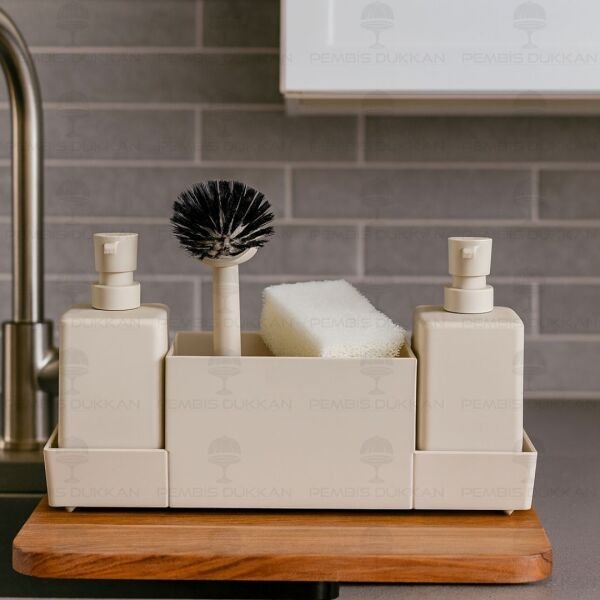 KREM WANG AKRİLİK SABUNLUK SETİ (6167)