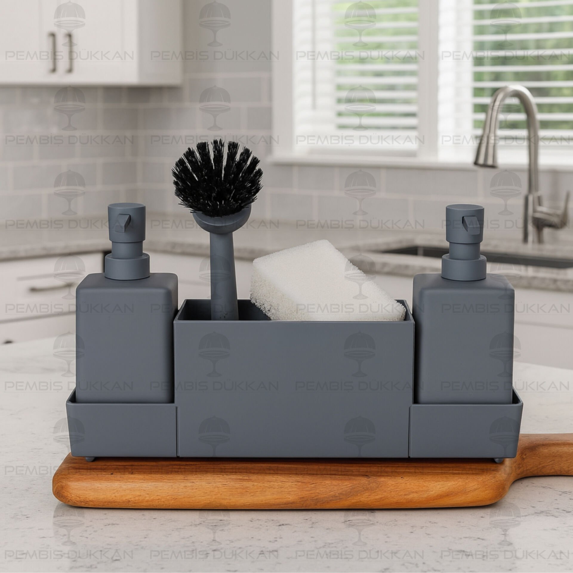 GRİ WANG AKRİLİK SABUNLUK SETİ (6168)