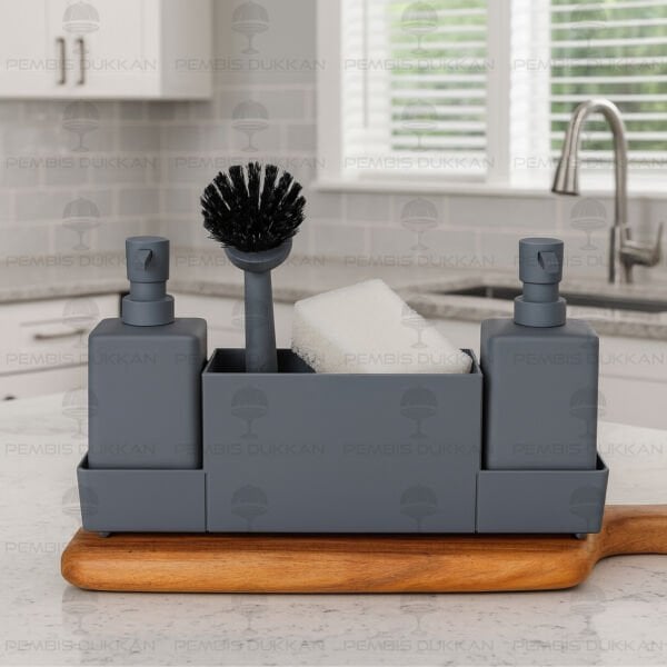 GRİ MELİORE AKRİLİK SABUNLUK SETİ (GRİ BAŞLIKLI)