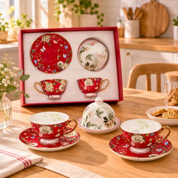 Ruby Garden 2 Kişilik Sunumluklu Kahve Fincan Takımı