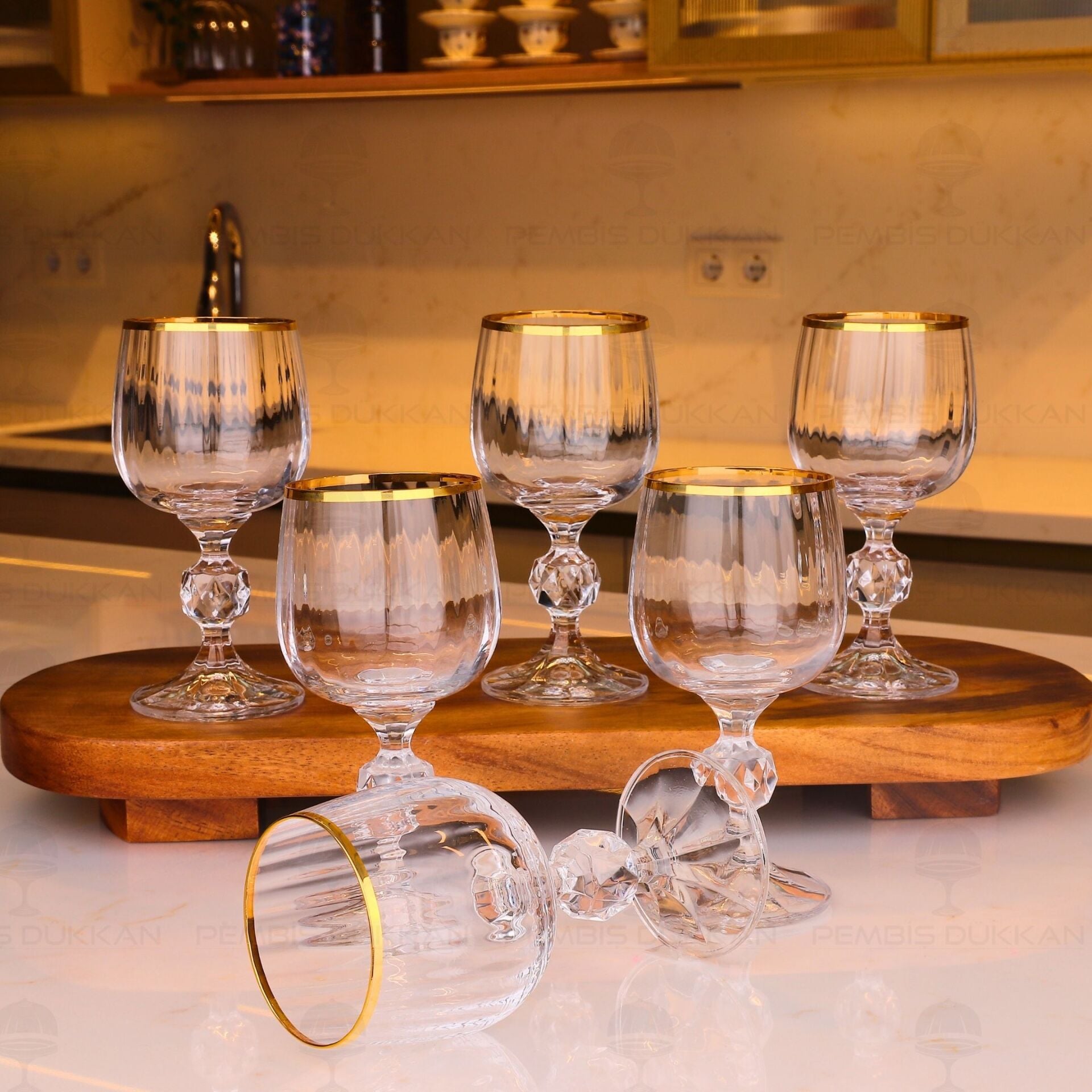 STERNA ÇİZGİLİ GOLD 6LI KAHVE YANI KADEH