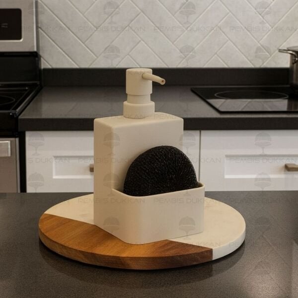 KREM MARGARET SÜNGERLİK HAZNELİ AKRİLİK SIVI SABUNLUK (6191)