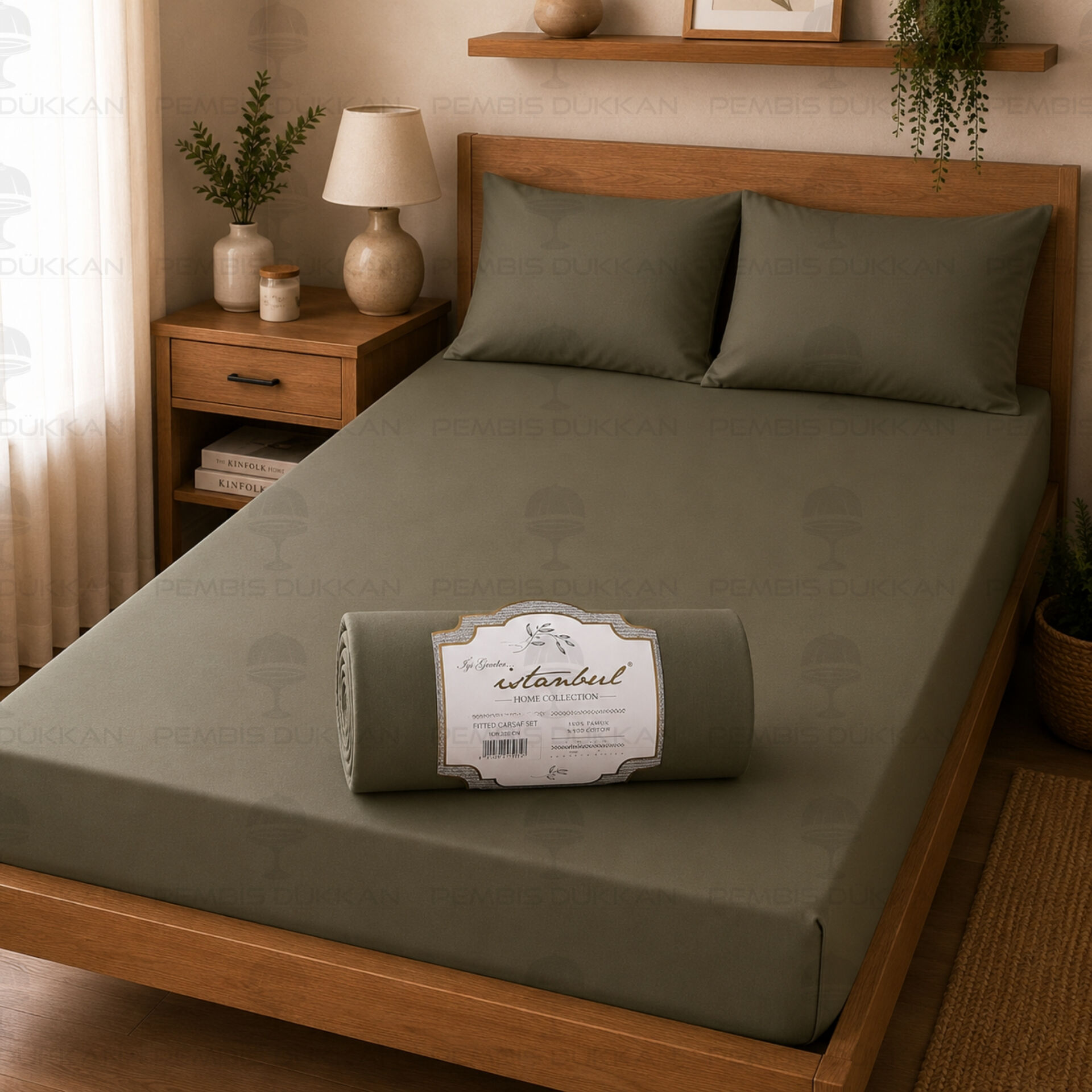 Ranforce 160x200 Cm Haki Fitted Lastikli Çarşaf Seti