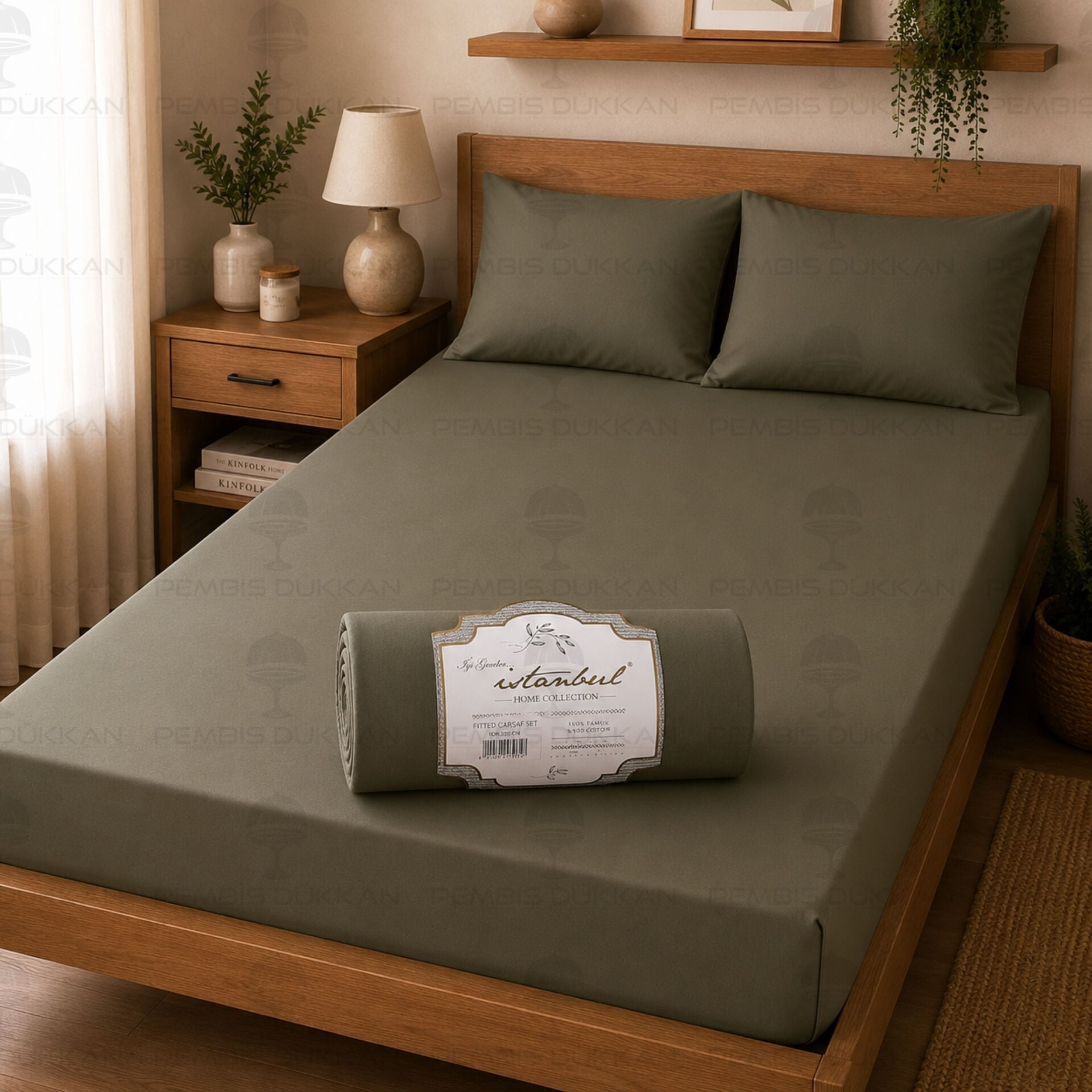 Ranforce 160x200 Cm Haki Fitted Lastikli Çarşaf Seti