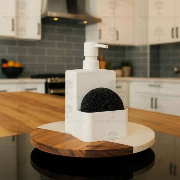 BEYAZ MARGARET SÜNGERLİK HAZNELİ AKRİLİK SIVI SABUNLUK 6192