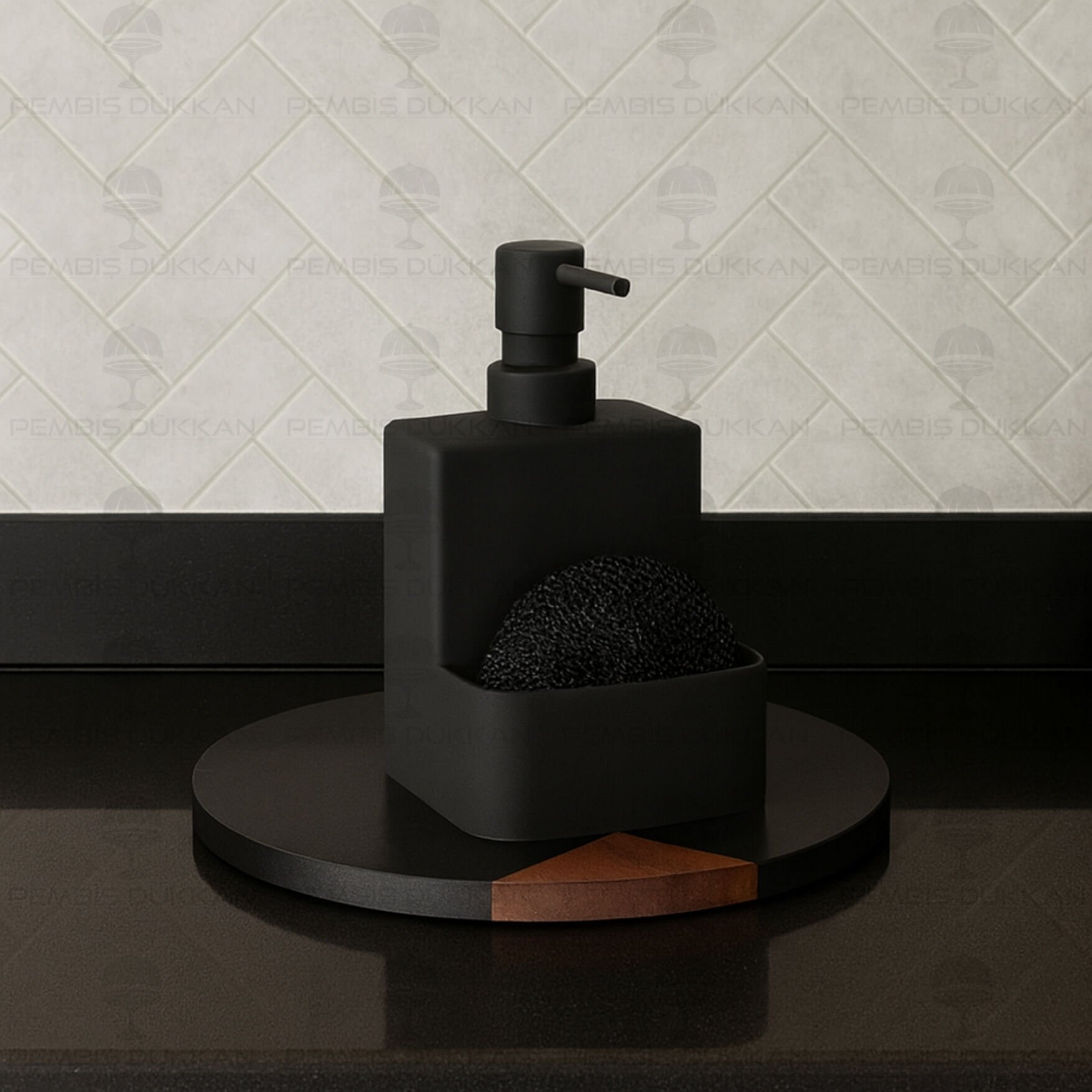 SİYAH MARGARET SÜNGERLİK HAZNELİ, AKRİLİK SIVI SABUNLUK (6190)