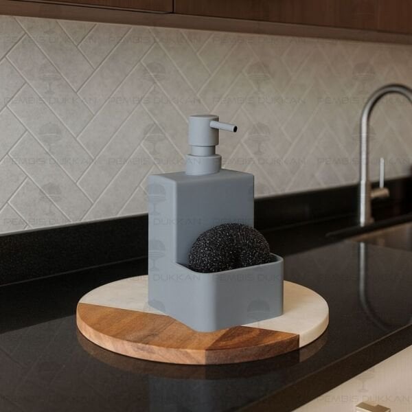 GRİ MARGARET SÜNGERLİK HAZNELİ, AKRİLİK SIVI SABUNLUK (6192)