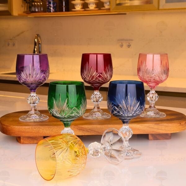 STERNA ZAMBAK RENKLİ KESME 6LI KAHVE YANI KADEH