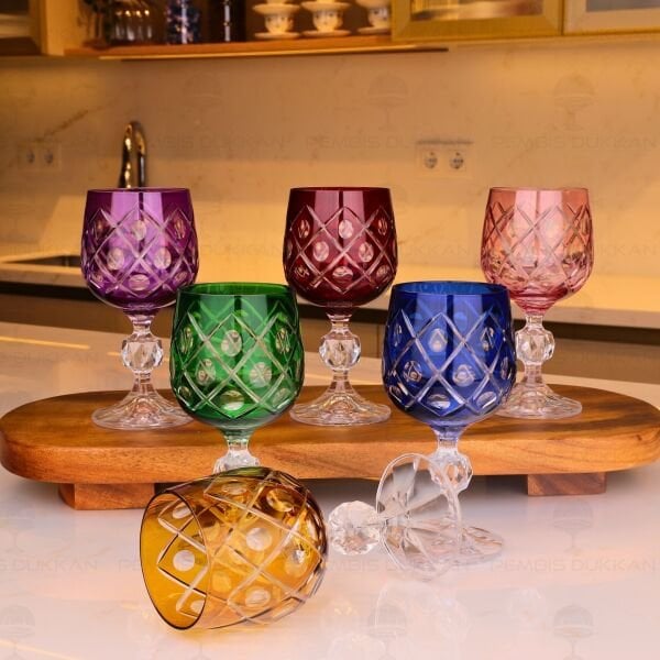 STERNA LUNA RENKLİ KESME 6LI KAHVE YANI KADEH