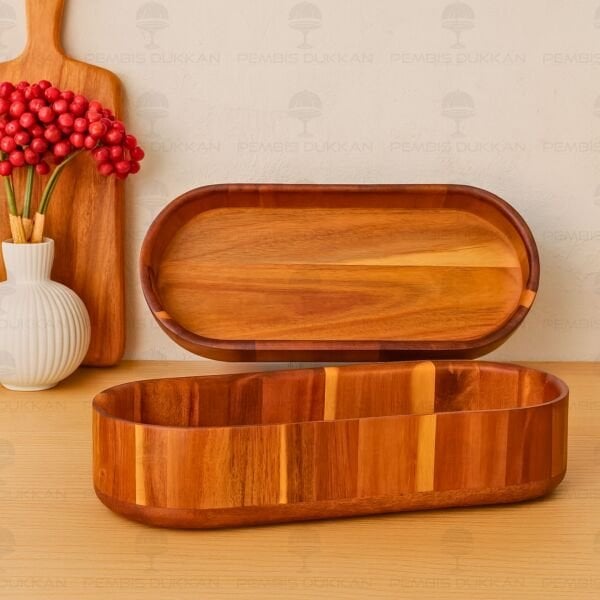 AKASYA OVAL DERİN DUBBLE SALATA - MEZE SERVİS & MEYVELİK KAYIK (7B125)