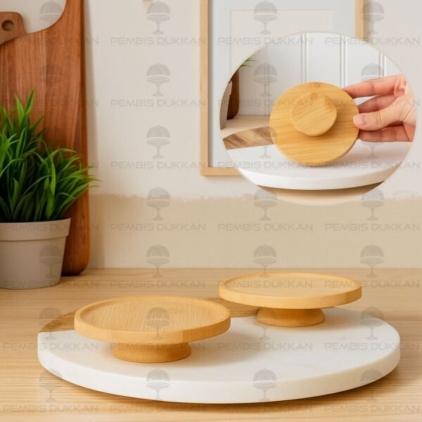 1 ADET BAMBU AYAKLI YUVARLAK KAHVE YANI MİNİ LOKUMLUK  (1446)