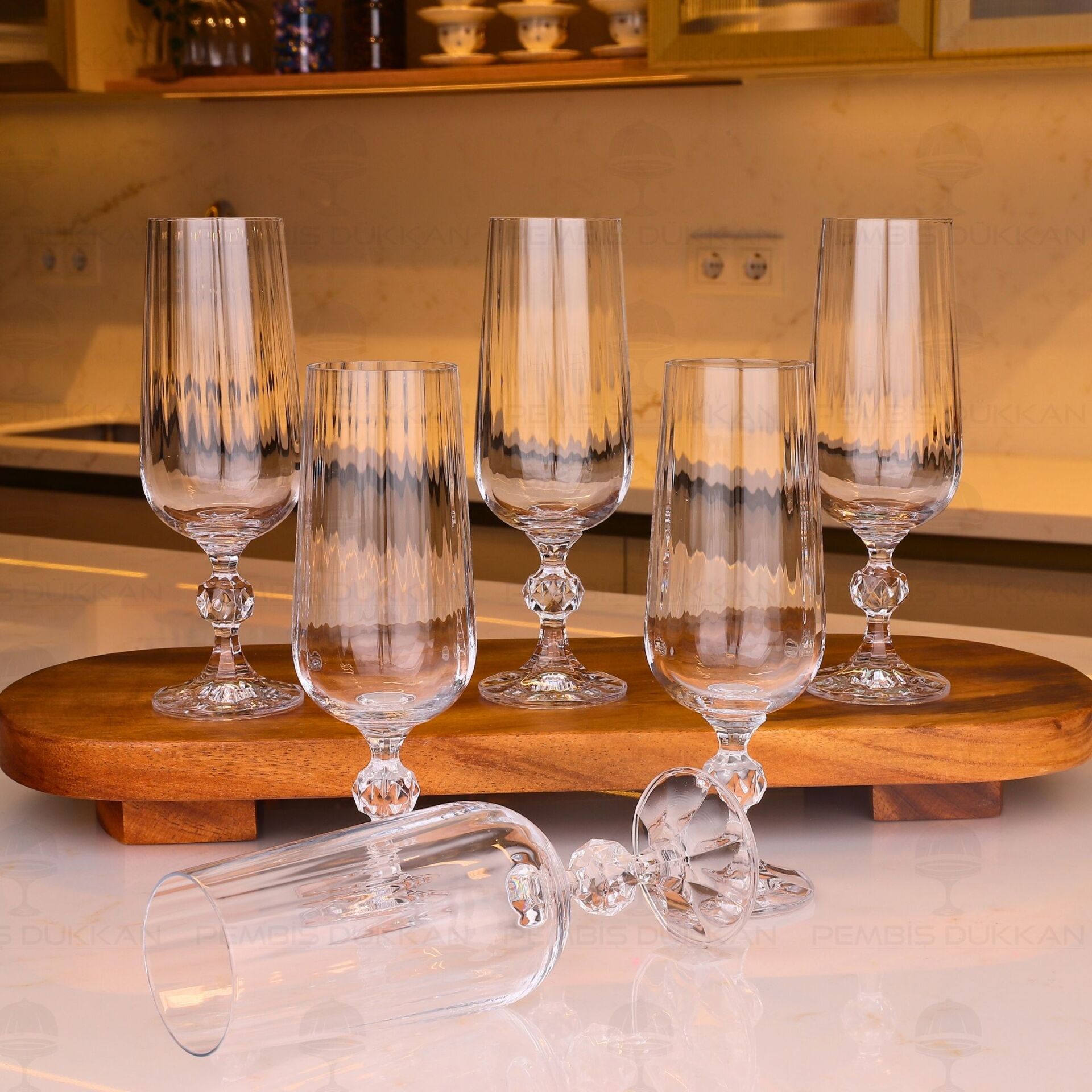 FLÜT ÇİZGİLİ SADE 6LI KAHVE YANI KADEH