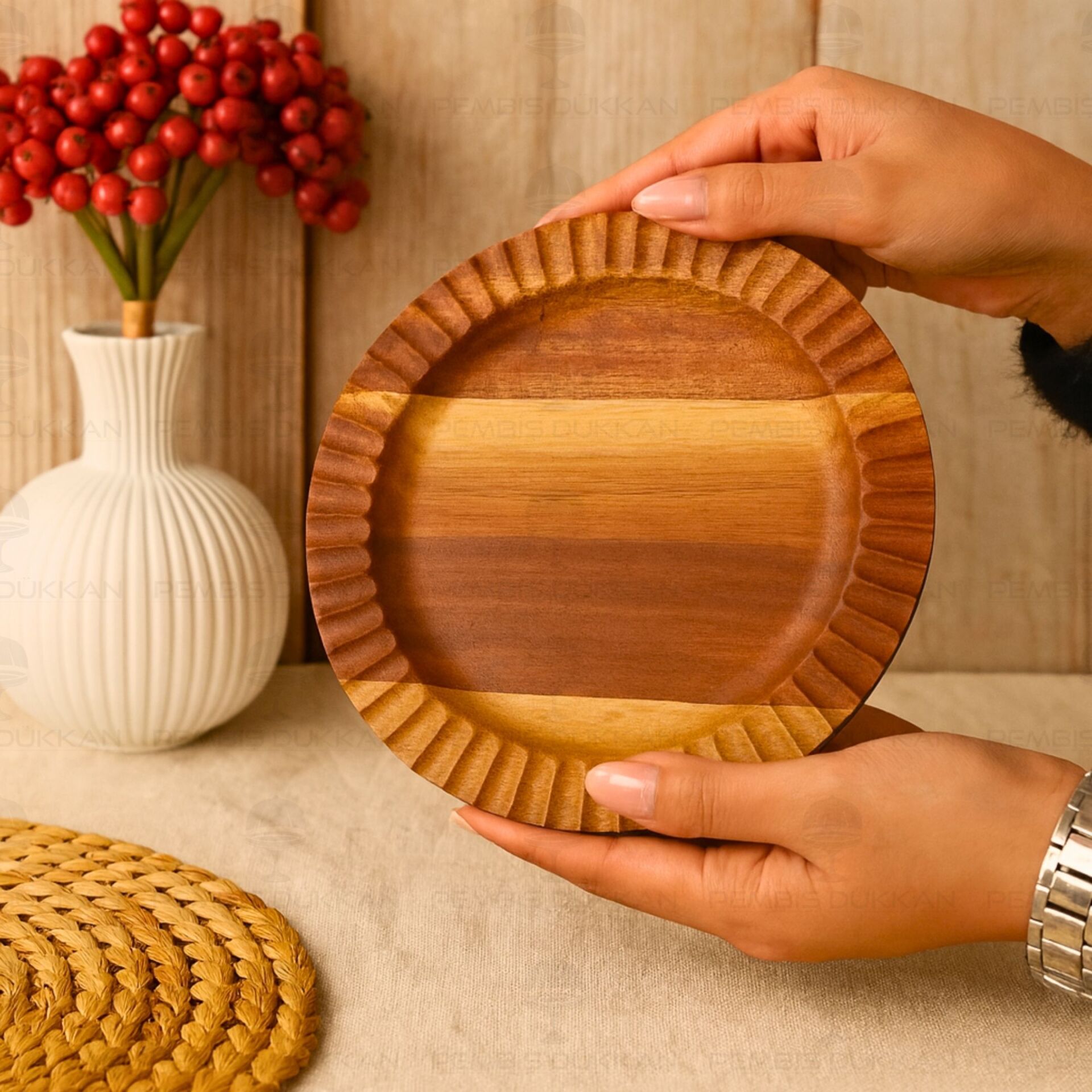 AKASYA TIRTIKLI YUVARLAK 17CM KAHVALTILIK KASE & TATLI SERVİS (7B208)