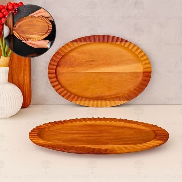 AKASYA OVAL BÜYÜK 27CM TIRTIKLI KAYIK KAHVALTILIK SERVİS (7B206)