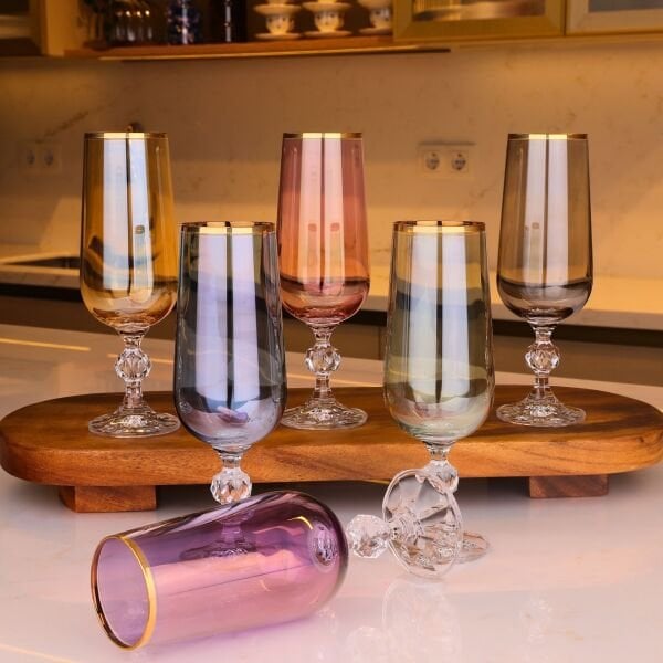 FLÜT RENKLİ 6LI KAHVE YANI KADEH