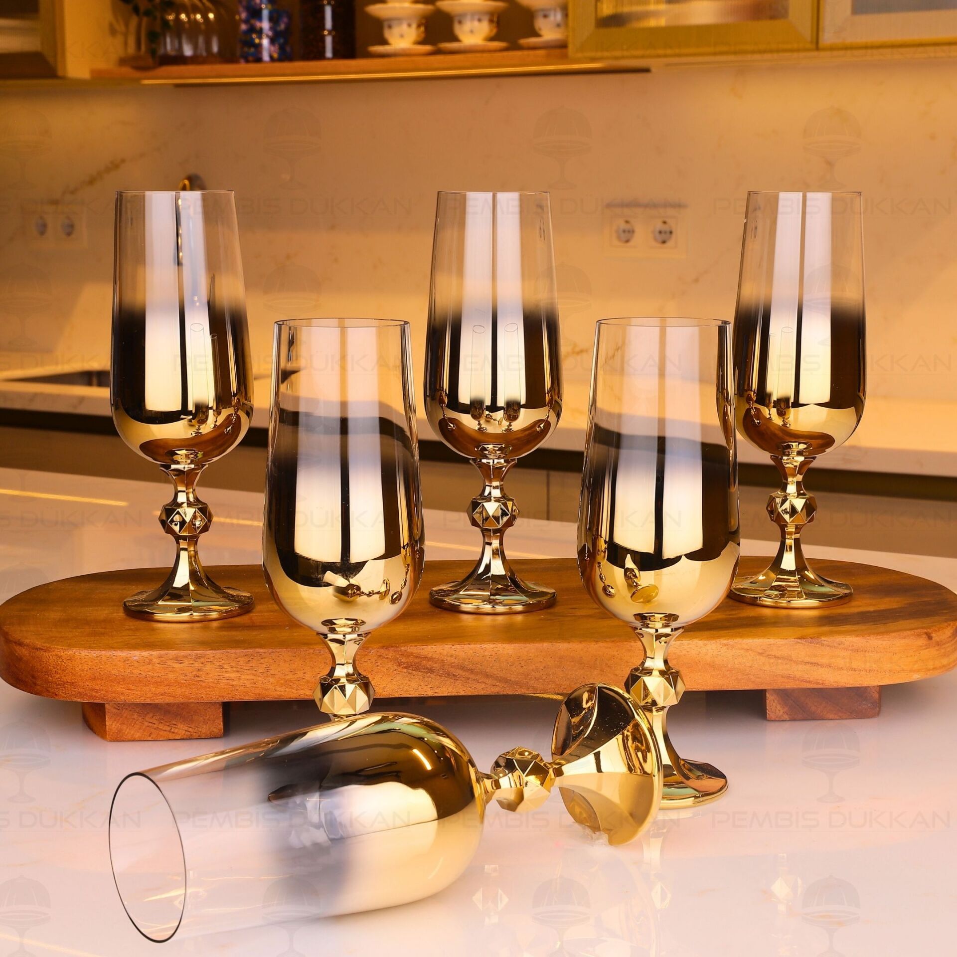 FLÜT TİTANYUM GOLD 6LI KAHVE YANI KADEH