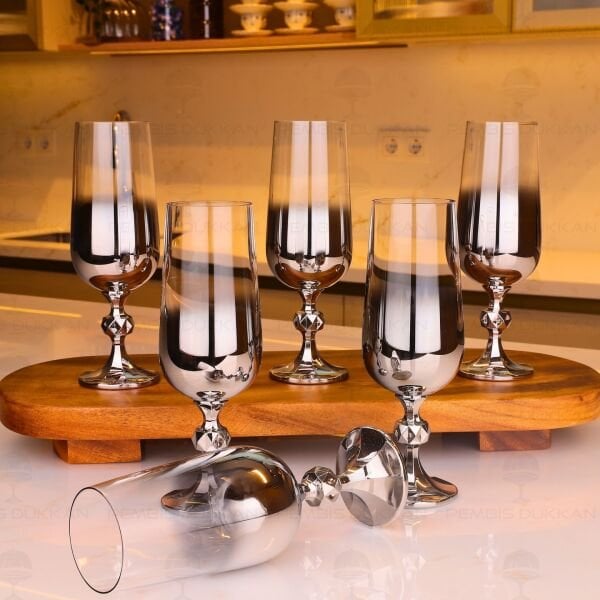 FLÜT TİTANYUM GÜMÜŞ 6LI KAHVE YANI KADEH