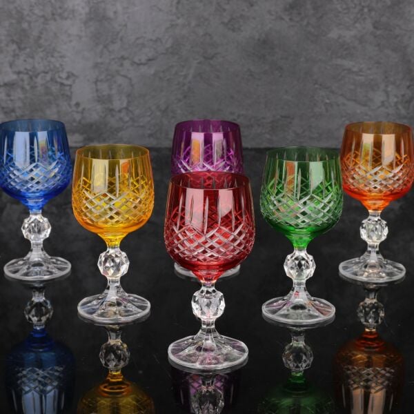 6LI 150ML STERNA RENKLİ KESME KRİSTAL KAHVE YANI KADEH