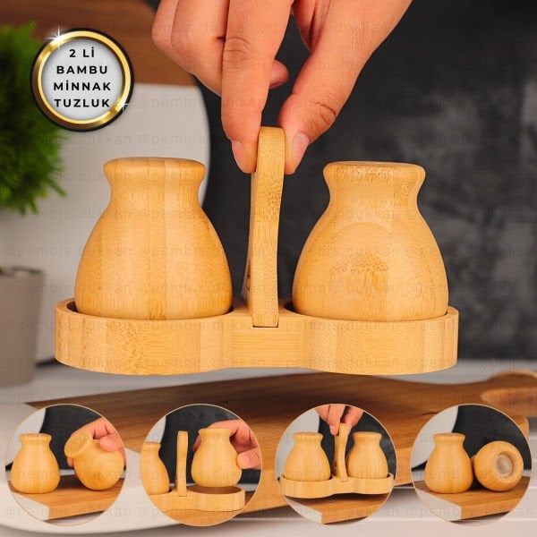 BAMBU 2'Lİ TOMBUL MİNNAK TUZLUK BİBERLİK (7B08)