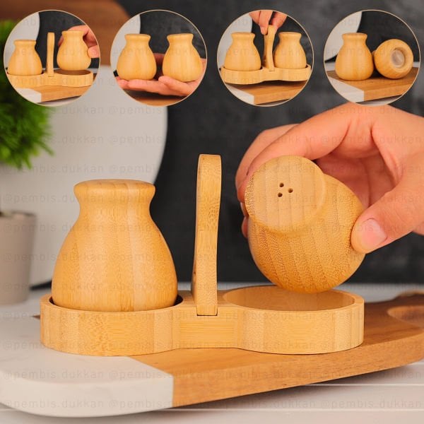 BAMBU 2'Lİ TOMBUL MİNNAK TUZLUK BİBERLİK (7B08)