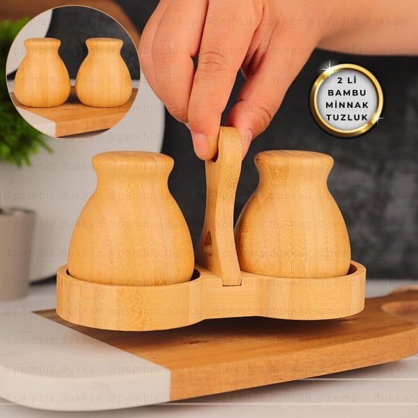BAMBU 2'Lİ TOMBUL MİNNAK TUZLUK BİBERLİK (7B08)