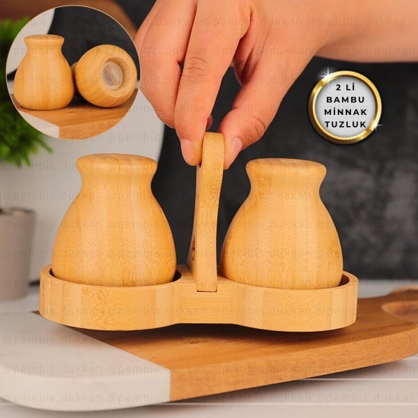 BAMBU 2'Lİ TOMBUL MİNNAK TUZLUK BİBERLİK (7B08)