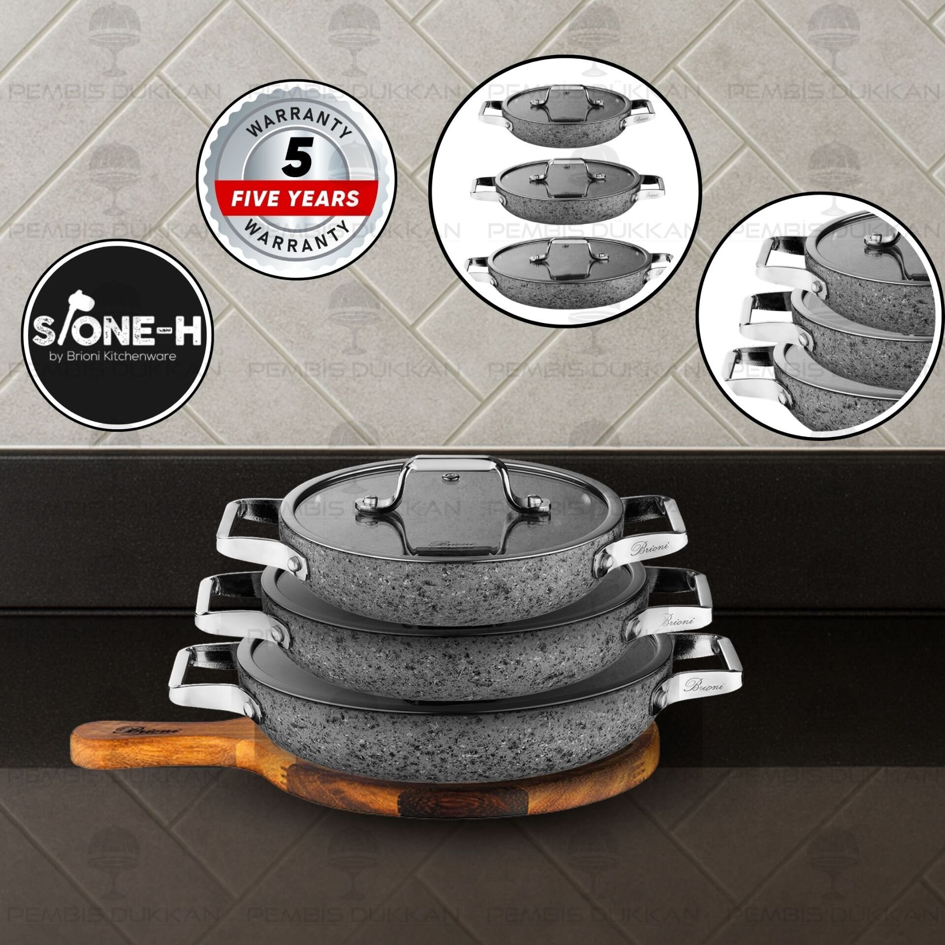 BRİONİ STONE-H 3LÜ SAHAN SET 20-22-24 CM