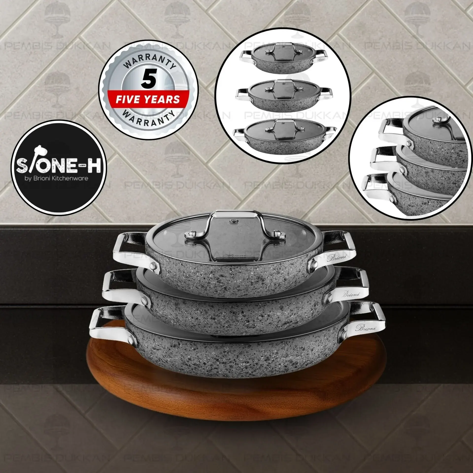 Brioni Stone-Age 3lü Sahan Set 20-22-24 Cm
