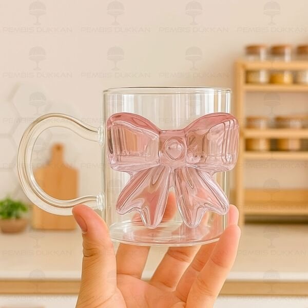 PEMBE FİYONKLU, PİNTEREST CAM KUPA