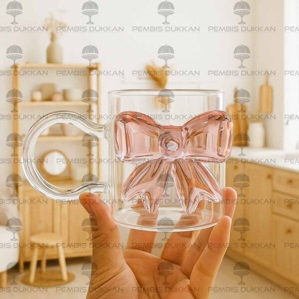 PEMBE FİYONKLU, PİNTEREST CAM KUPA