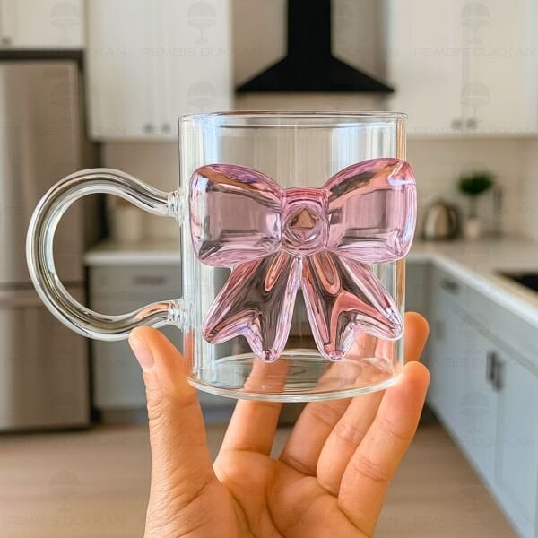 PEMBE FİYONKLU, PİNTEREST CAM KUPA