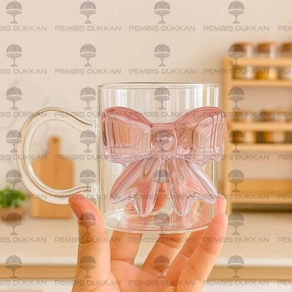 PEMBE FİYONKLU, PİNTEREST CAM KUPA