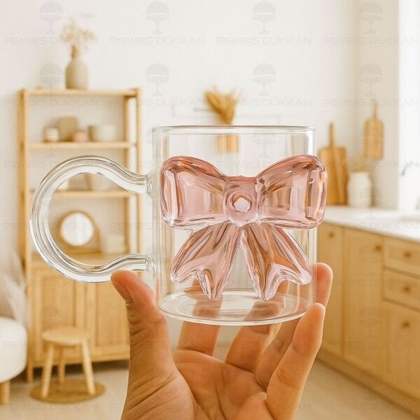 PEMBE FİYONKLU, PİNTEREST CAM KUPA