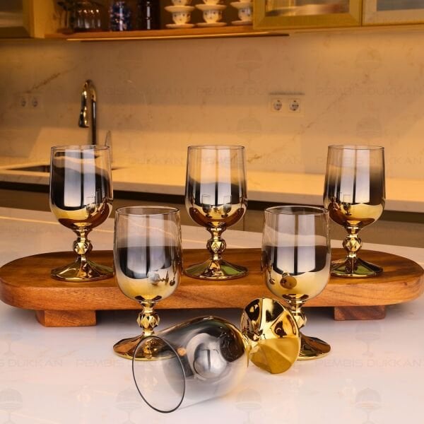 KISA FLÜT TİTANYUM GOLD 6LI KAHVE YANI KADEH