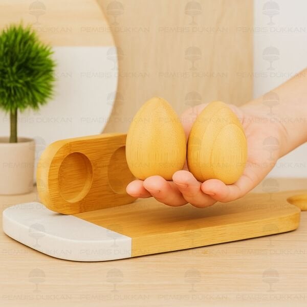 2Lİ BAMBU STANDLI YUMURTA TUZLUK & BİBERLİK (7B21)