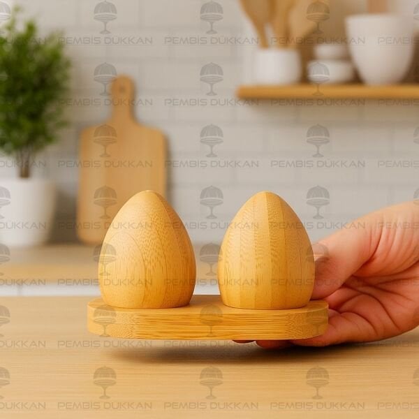 2Lİ BAMBU STANDLI YUMURTA TUZLUK & BİBERLİK (7B21)