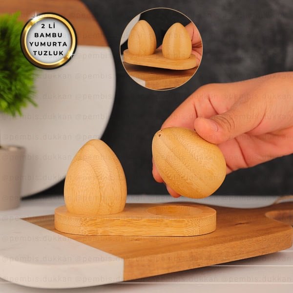 2Lİ BAMBU STANDLI YUMURTA TUZLUK & BİBERLİK (7B21)