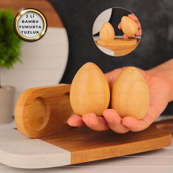 2Lİ BAMBU STANDLI YUMURTA TUZLUK & BİBERLİK (7B21)